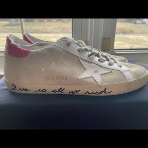 Brand new golden goose sneakers in box. Size 40. Ice white /light red